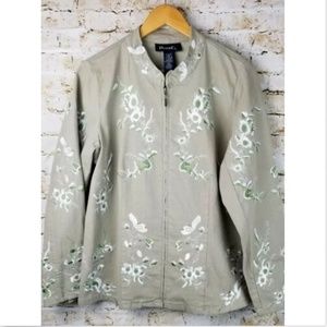 Denim & CO. New Beige Embroidered Jacket M Floral